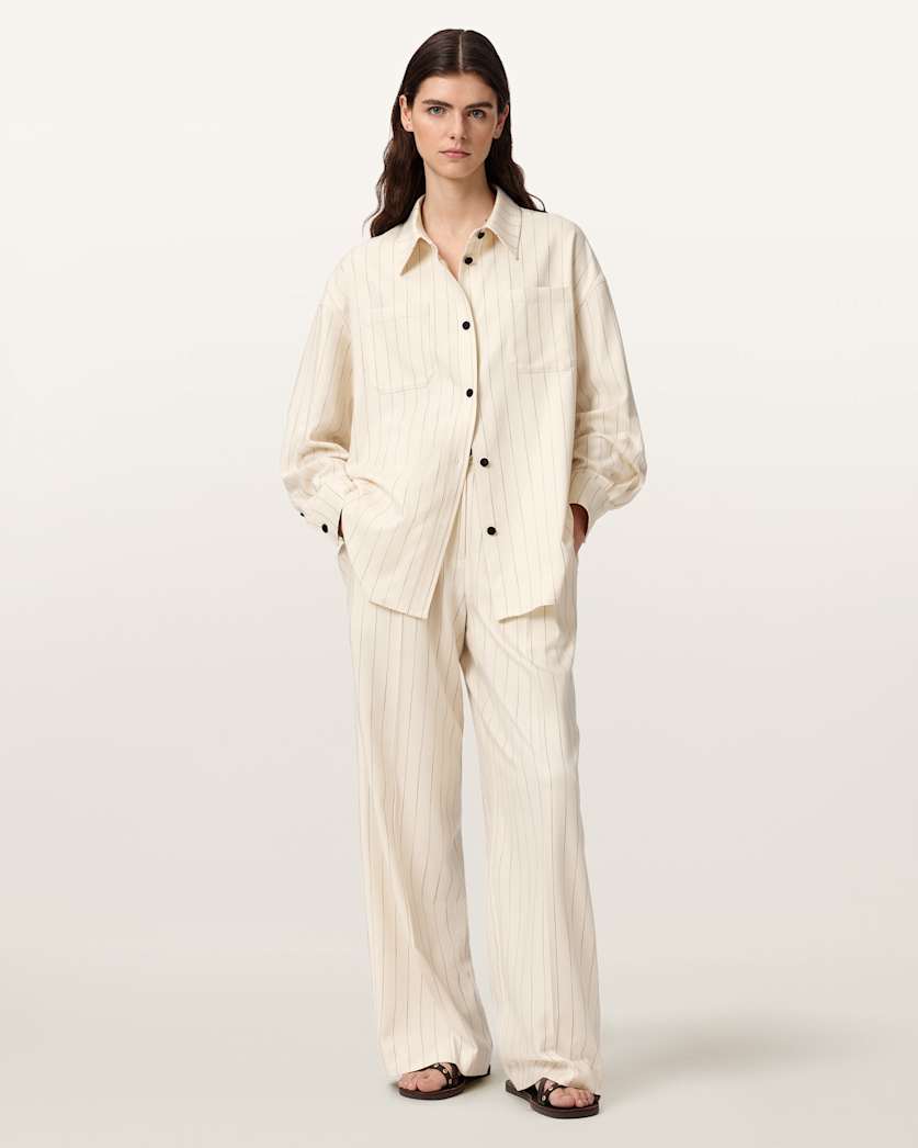 AllSaints Olga Relaxed Fit Long Sleeve Shirt Women's Cream White Women's