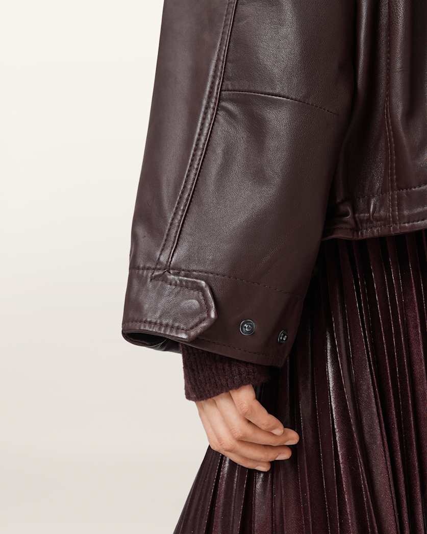 AllSaints Clay Funnel Neck Leather Jacket Women's Oxblood Red Women's