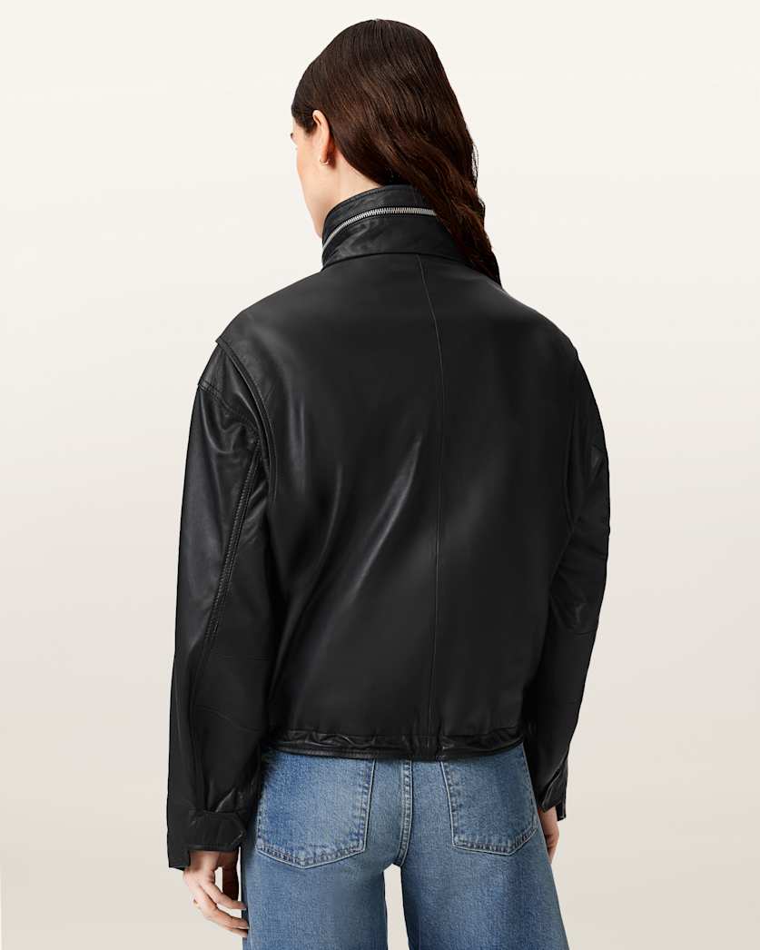 AllSaints Clay Cropped Leather Jacket Women's Black Women's