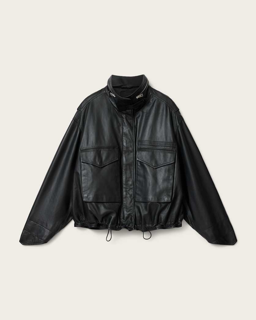 AllSaints Clay Cropped Leather Jacket Women's Black Women's