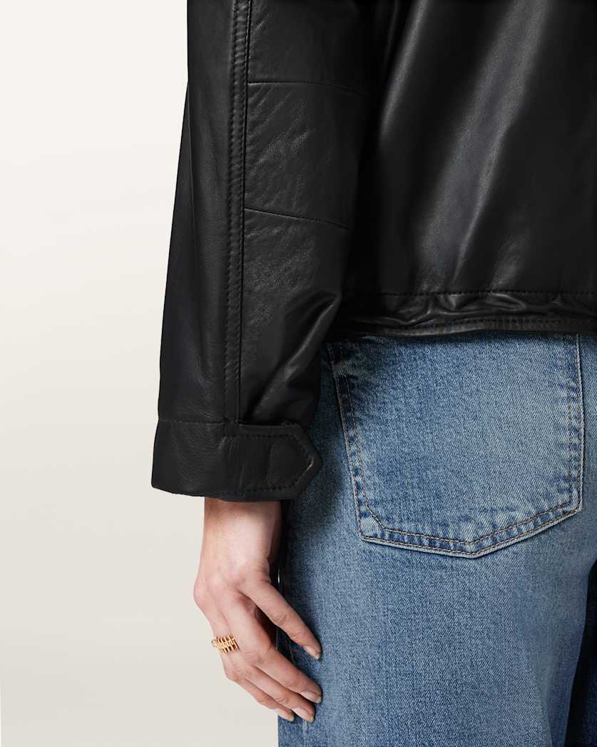 AllSaints Clay Cropped Leather Jacket Women's Black Women's