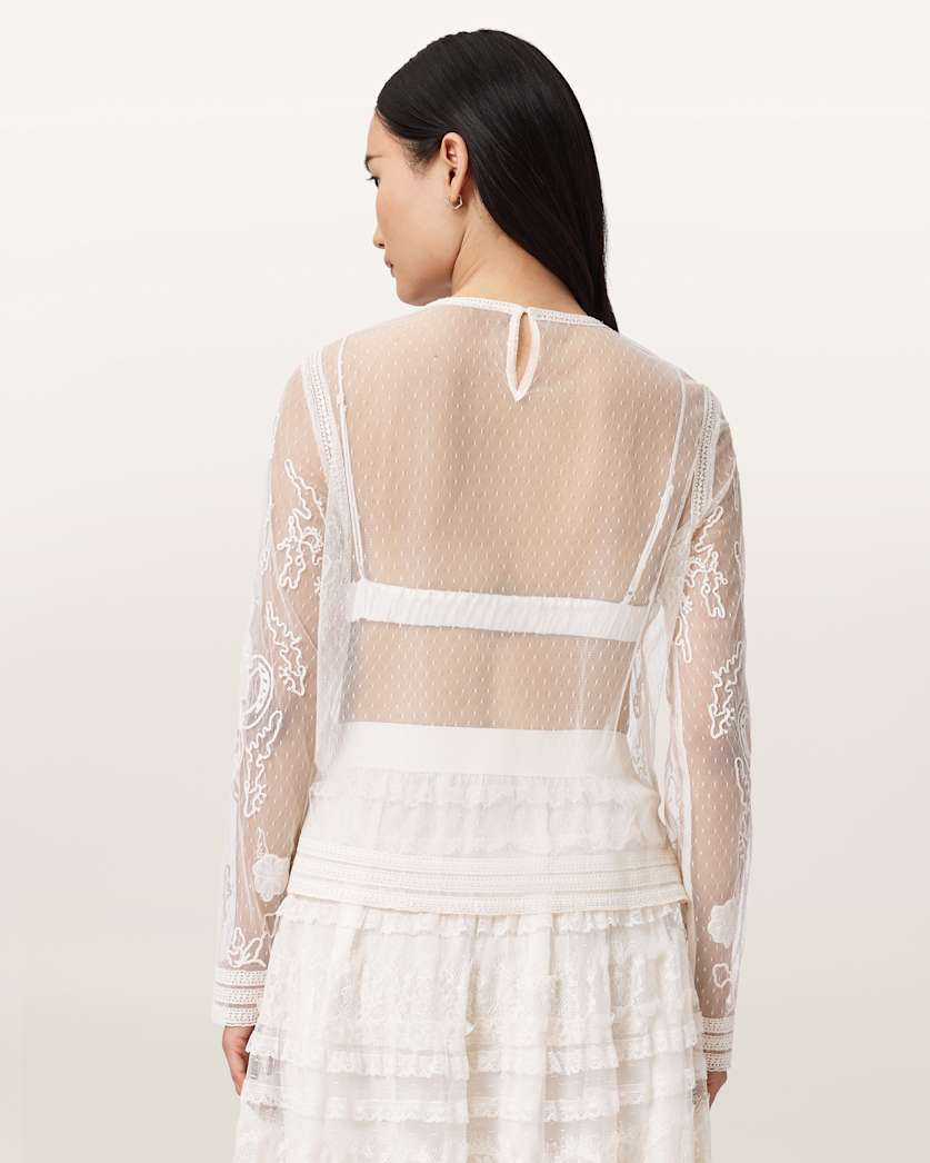 AllSaints Arlea Embellished Top Women's Vintage White Women's
