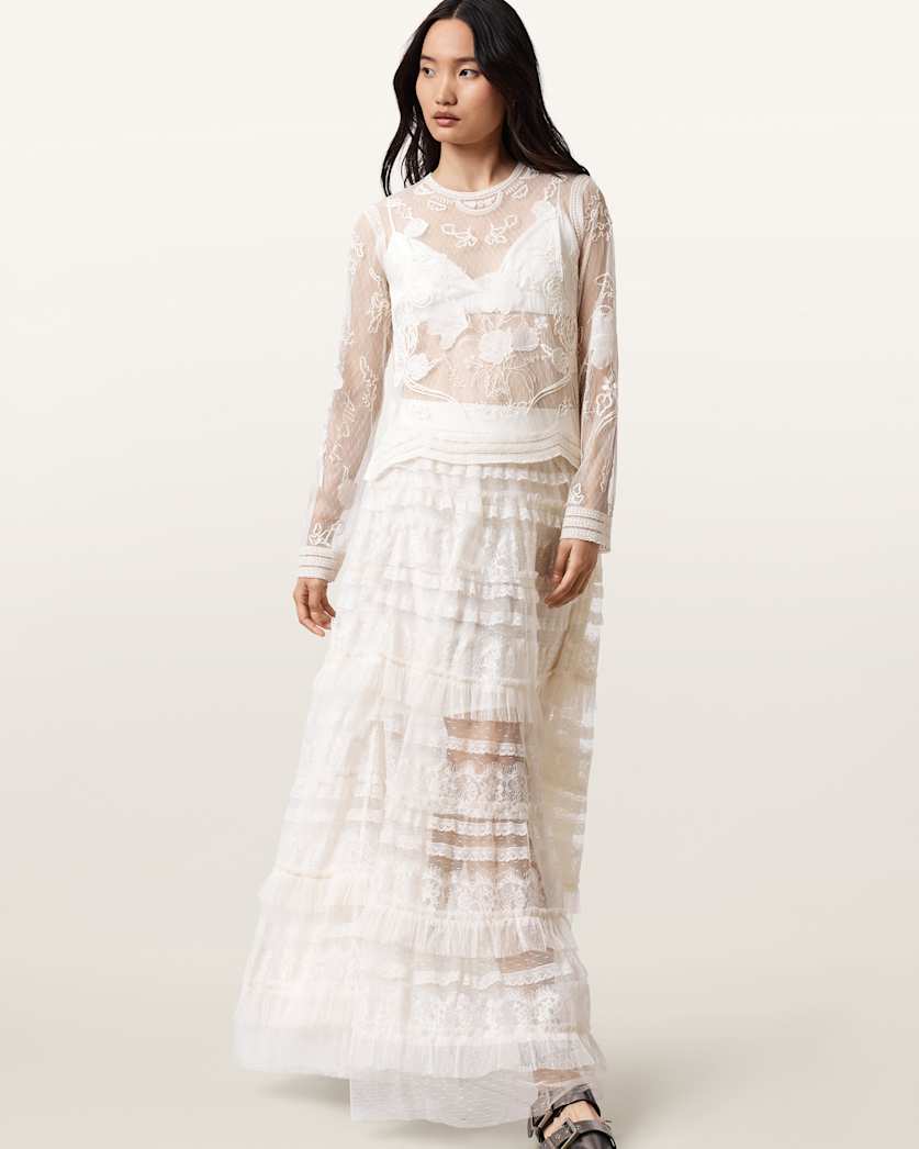 AllSaints Arlea Embellished Top Women's Vintage White Women's