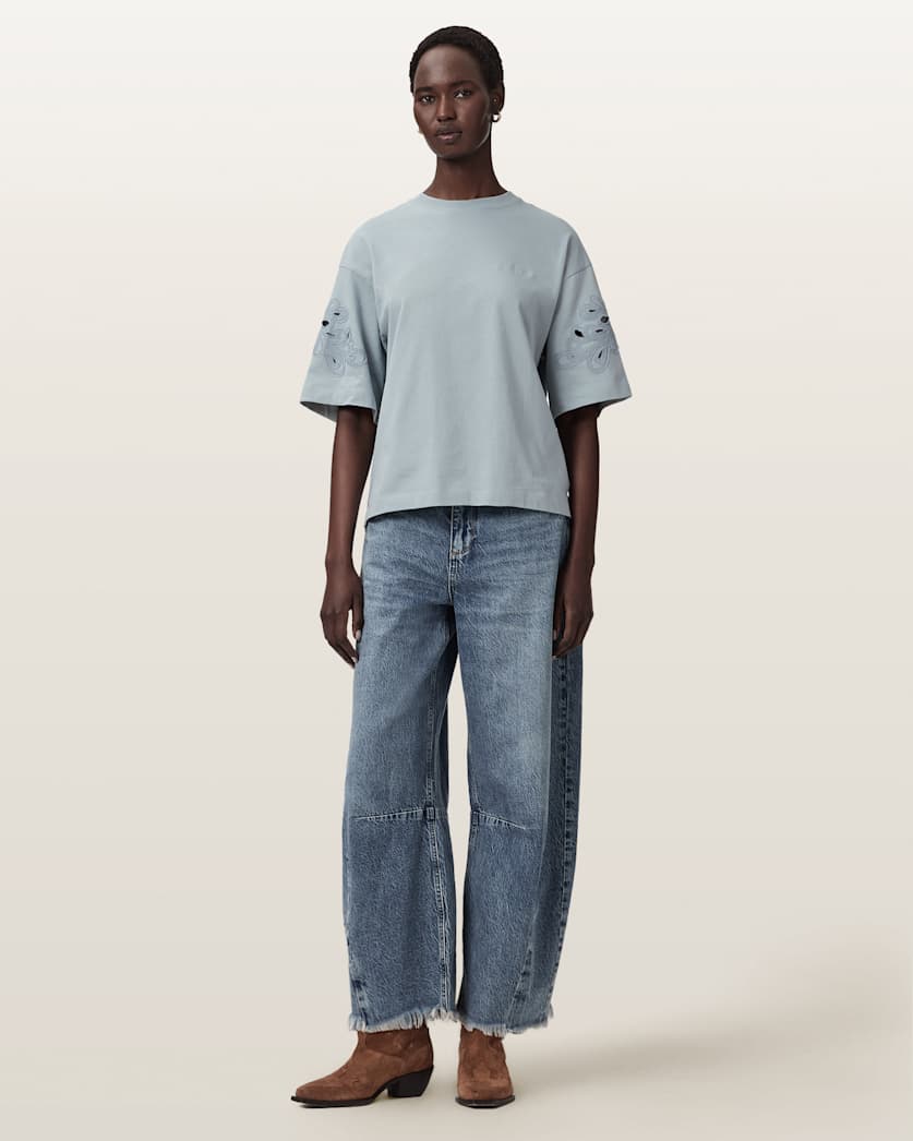 AllSaints Lola Amelie Oversized Cotton T Shirt Women's High Rise Blue Women's