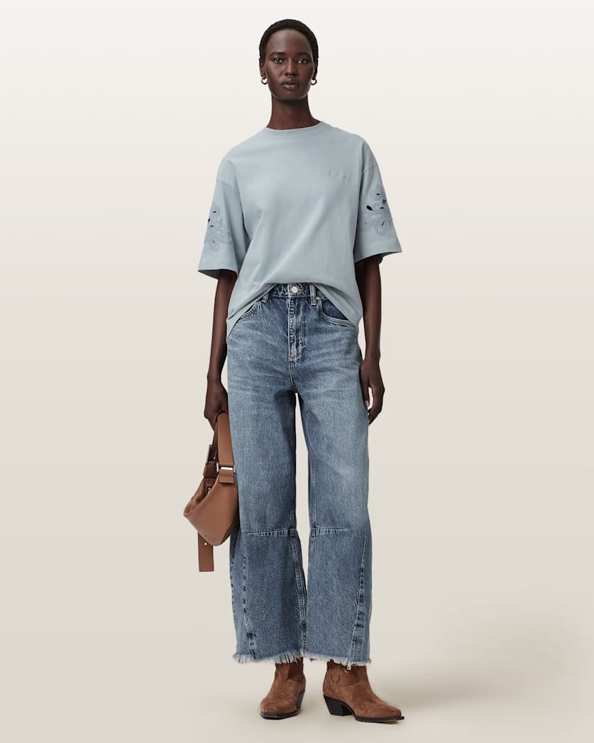 AllSaints Lola Amelie Oversized Cotton T Shirt Women's High Rise Blue Women's