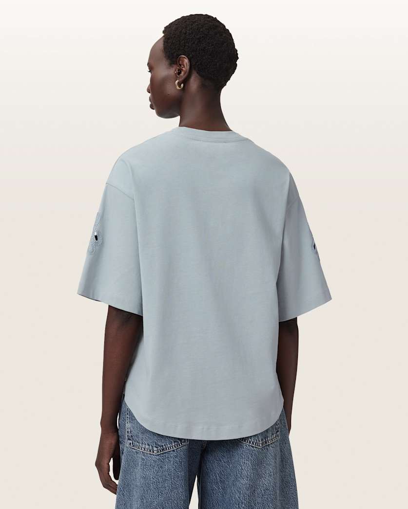 AllSaints Lola Amelie Oversized Cotton T Shirt Women's High Rise Blue Women's