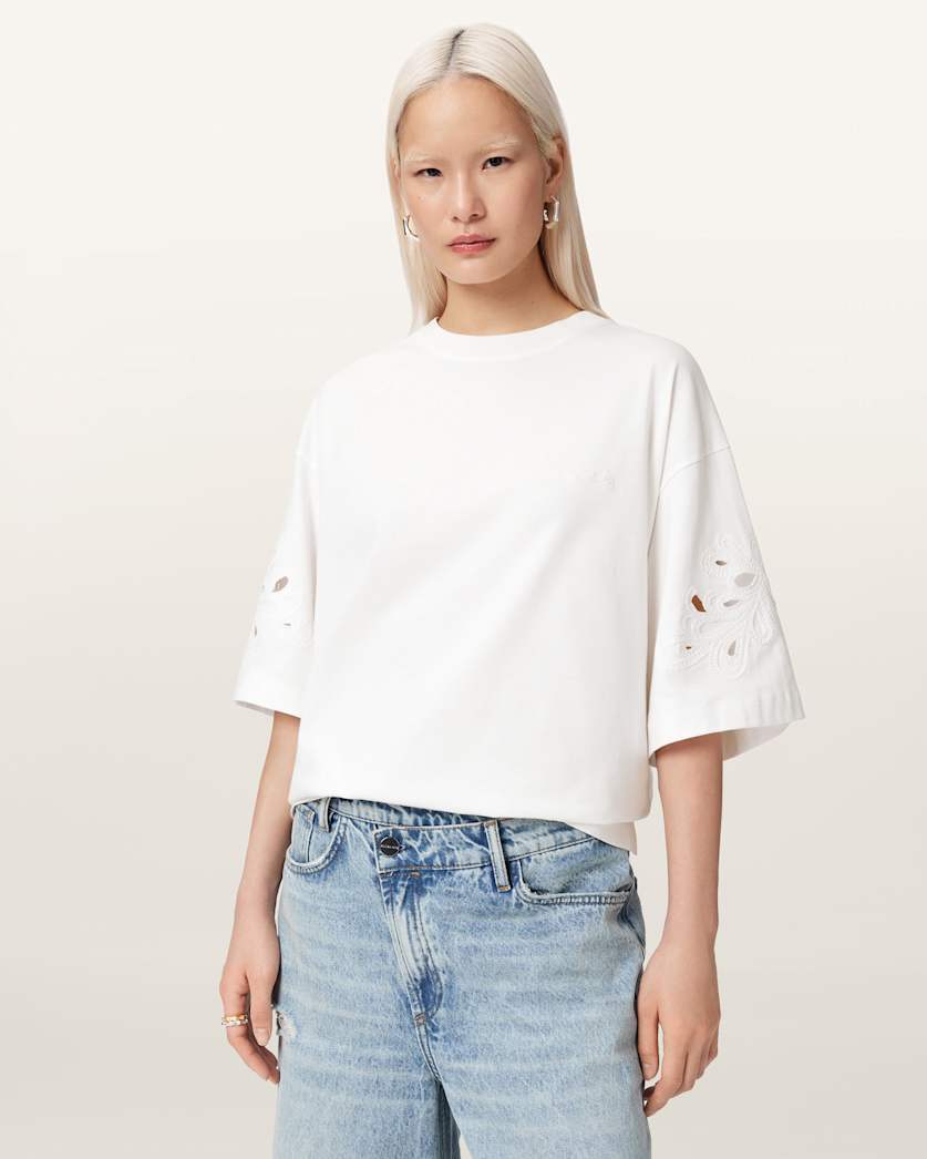 AllSaints Lola Amelie Oversized Cotton T Shirt Women's High Rise Blue Women's