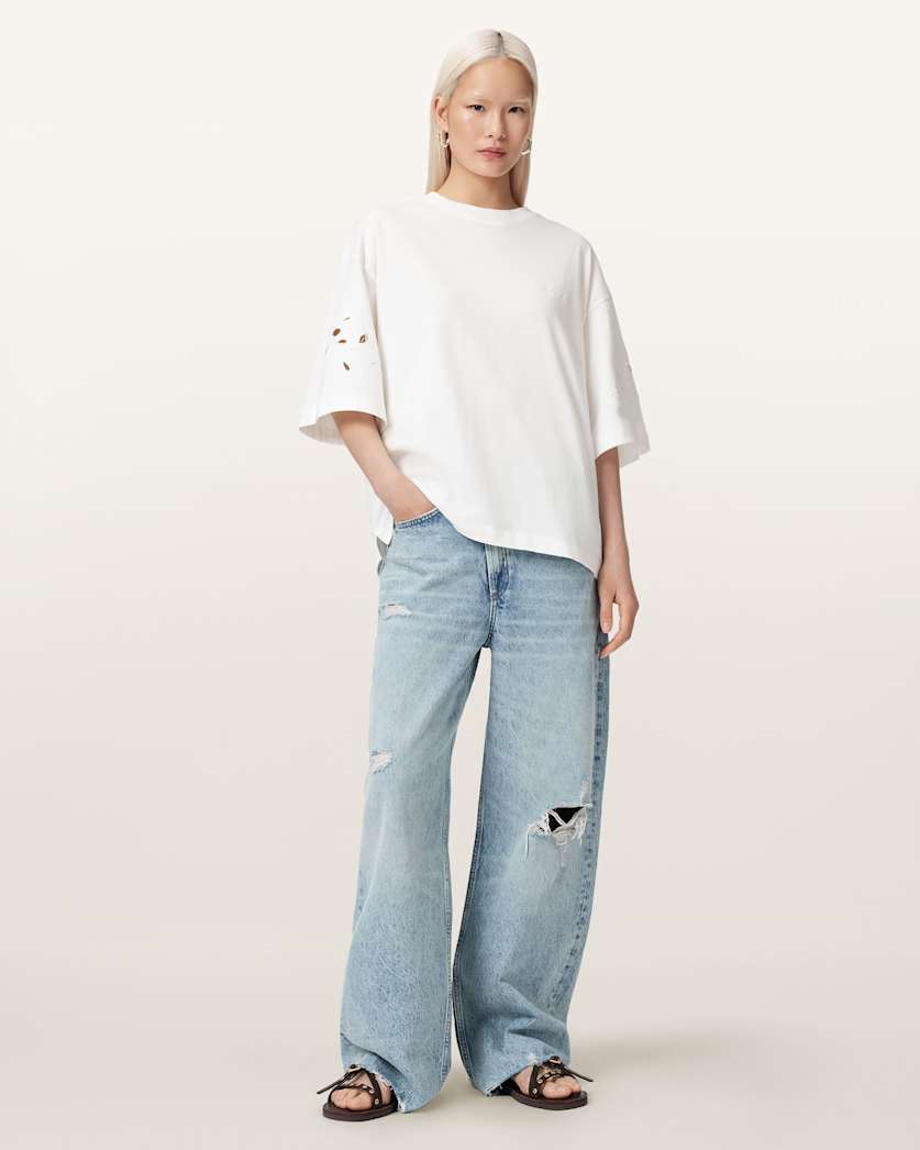 AllSaints Lola Amelie Oversized Cotton T Shirt Women's High Rise Blue Women's