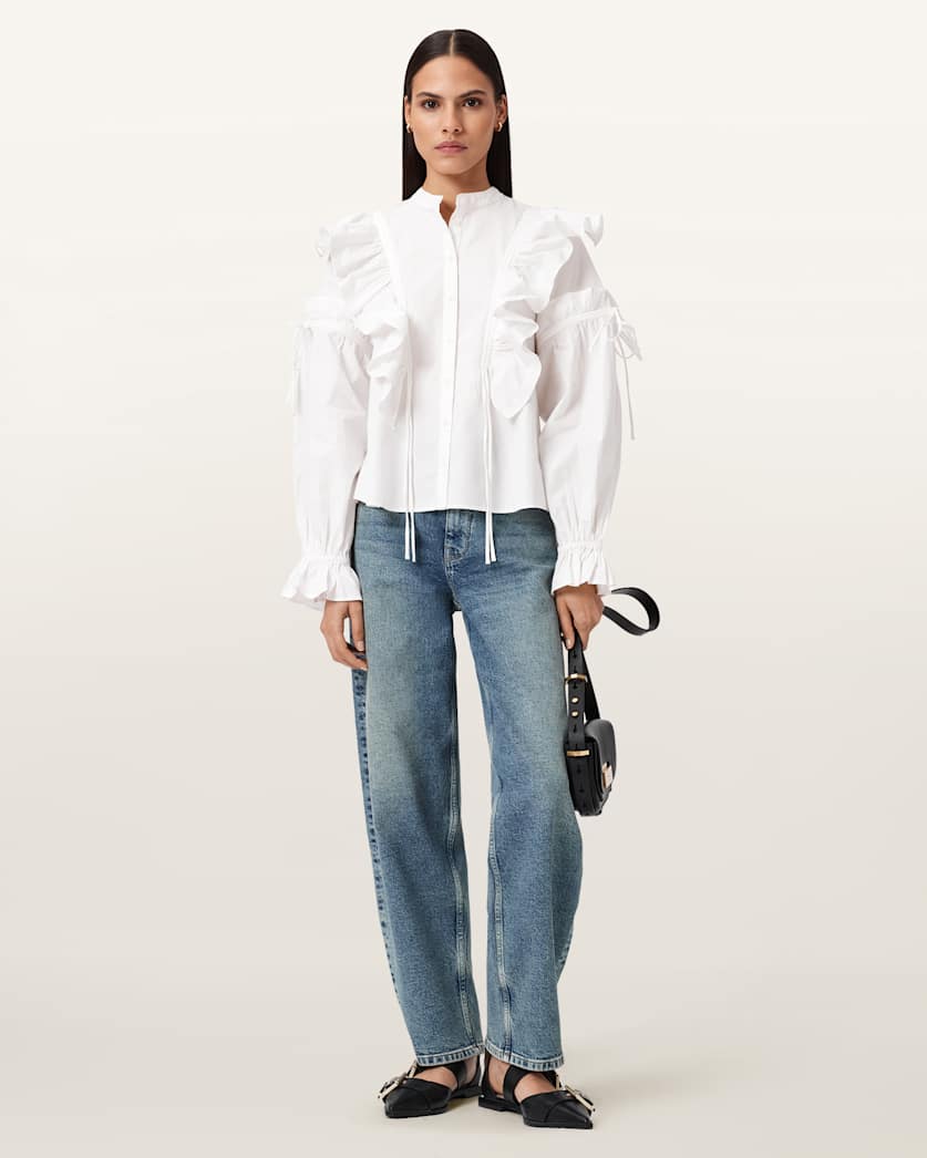 AllSaints Lulu Ruffled Cotton Shirt Women's Optic White Women's