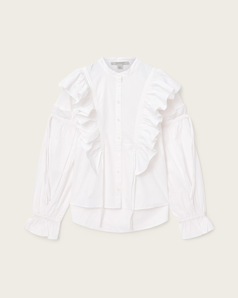 AllSaints Lulu Ruffled Cotton Shirt Women's Optic White Women's