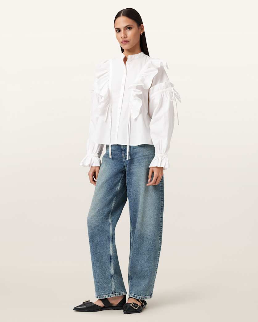 AllSaints Lulu Ruffled Cotton Shirt Women's Optic White Women's