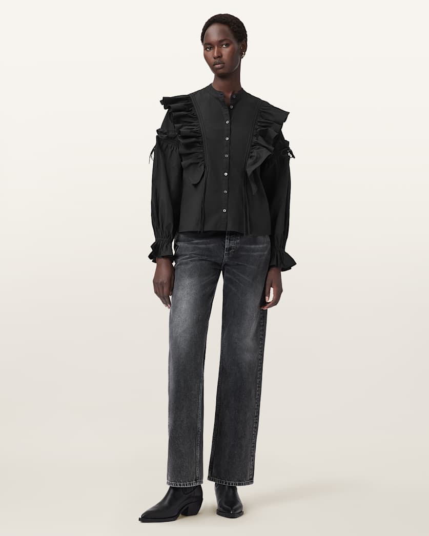 AllSaints Lulu Ruffled Cotton Shirt Women's Optic White Women's