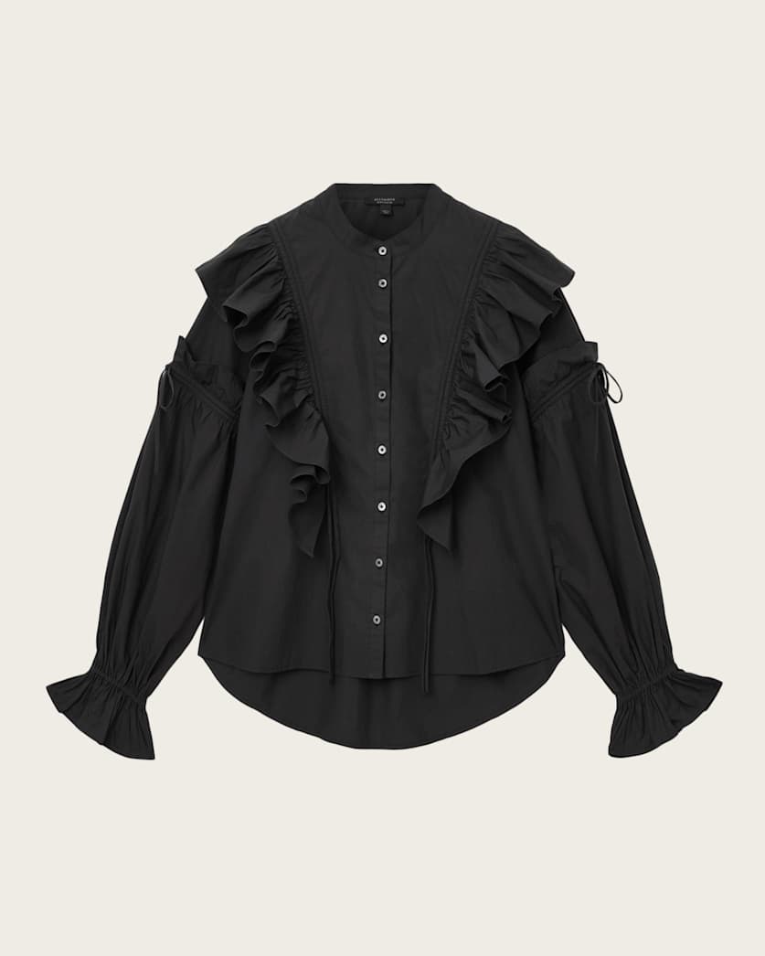 AllSaints Lulu Ruffled Cotton Shirt Women's Optic White Women's