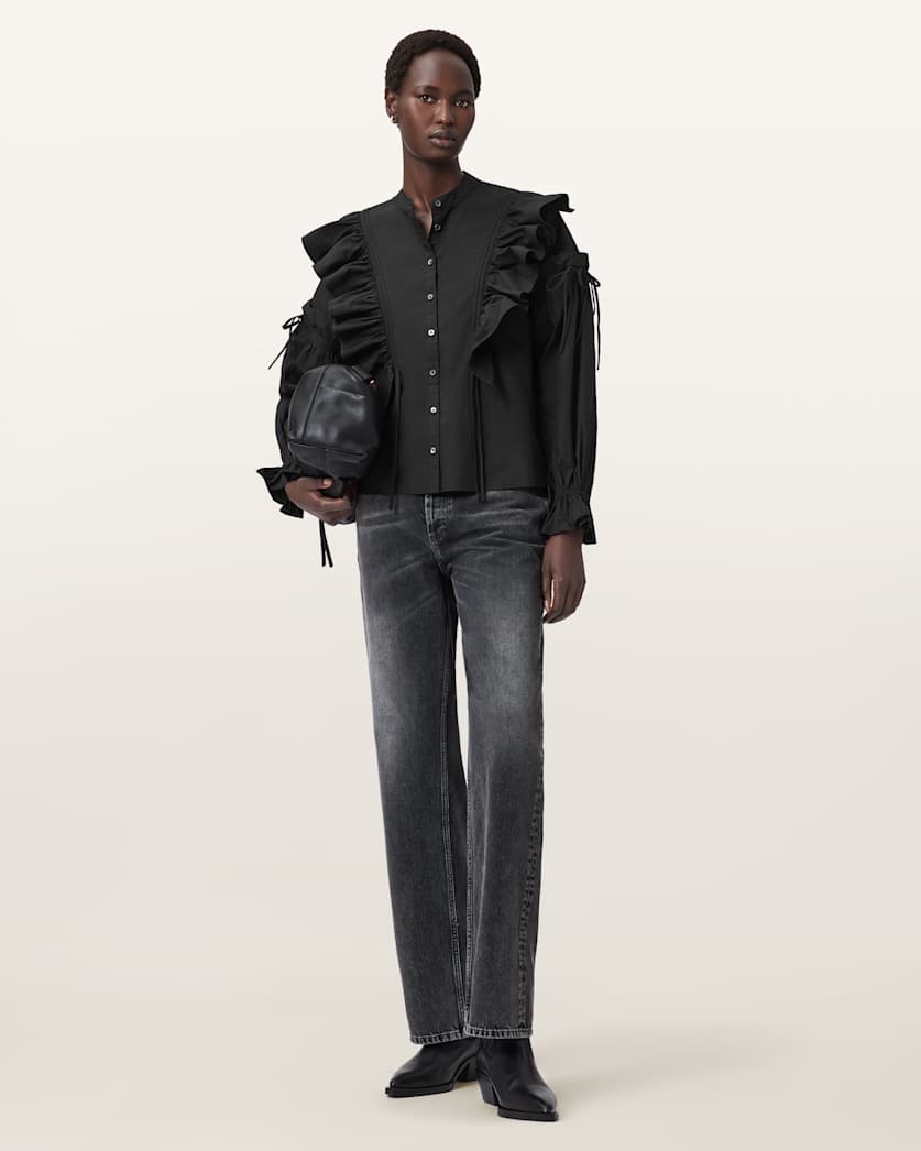 AllSaints Lulu Ruffled Cotton Shirt Women's Optic White Women's