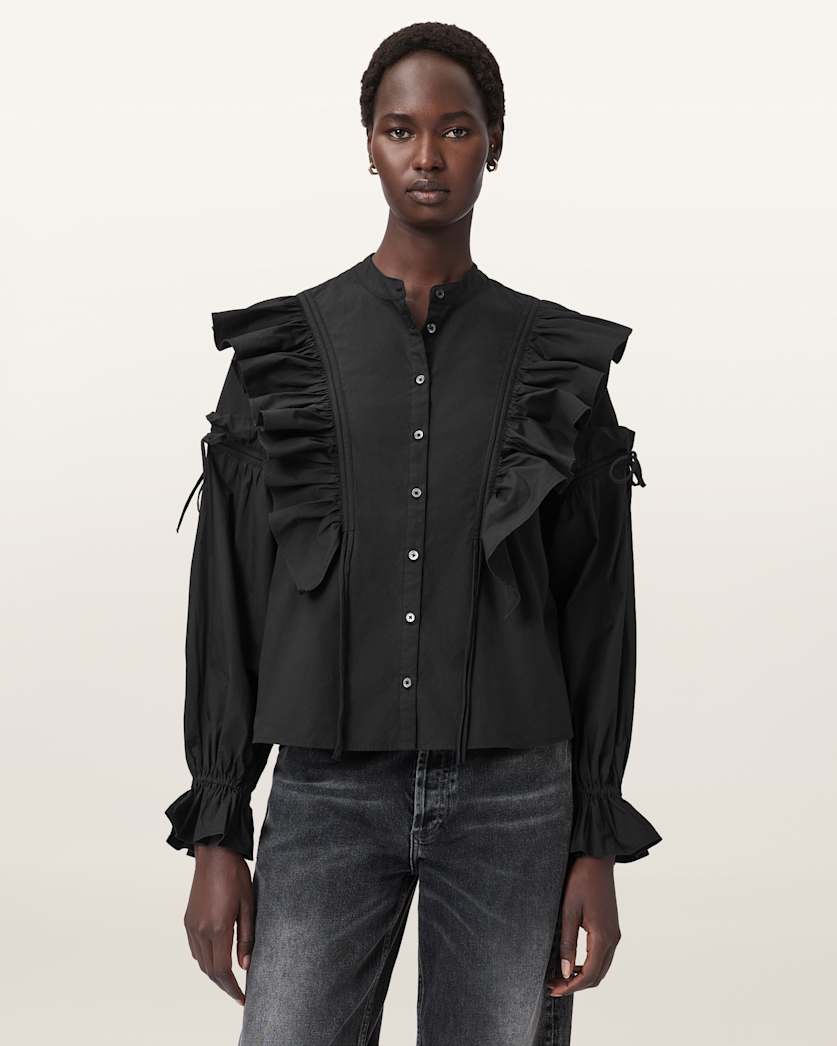 AllSaints Lulu Ruffled Cotton Shirt Women's Optic White Women's