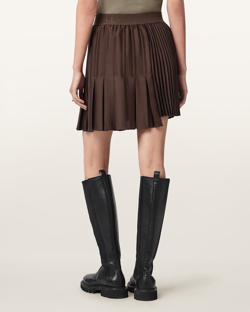 AllSaints Jax Asymmetric Mini Skirt Women's Bitter Brown Women's