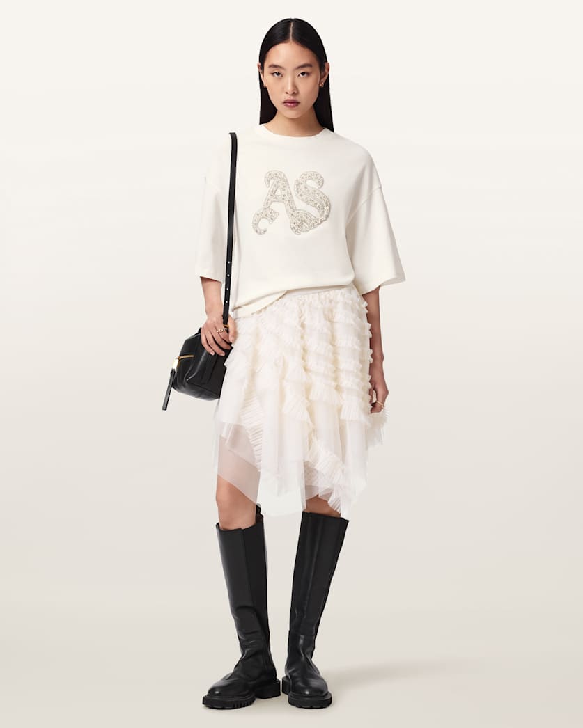 AllSaints Icon Amelie Oversized Embellished T Shirt Women's Optic White Women's