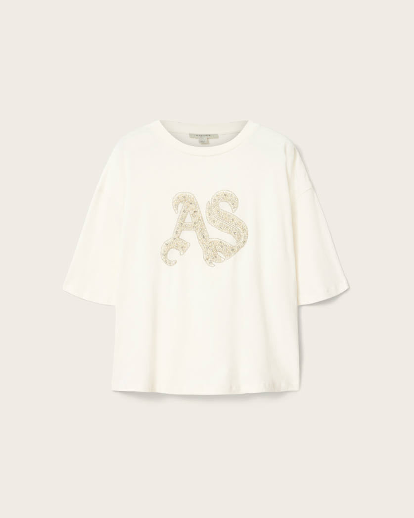 AllSaints Icon Amelie Oversized Embellished T Shirt Women's Optic White Women's