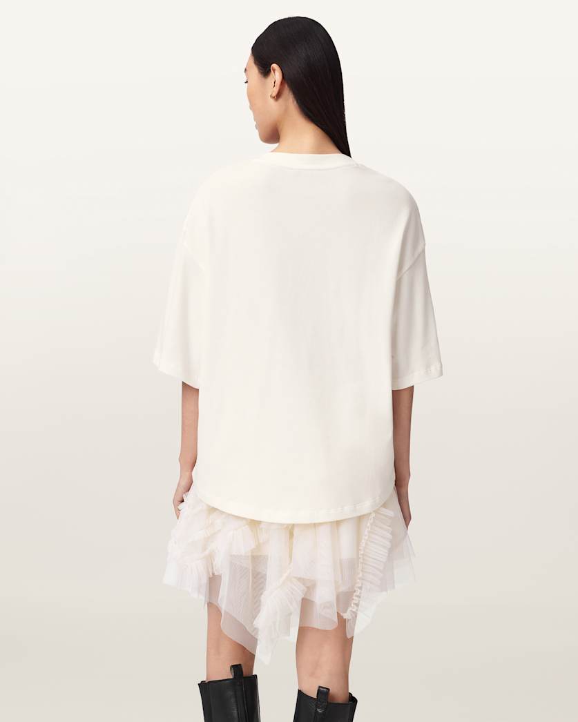 AllSaints Icon Amelie Oversized Embellished T Shirt Women's Optic White Women's