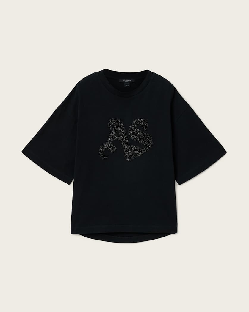 AllSaints Icon Amelie Oversized Embellished T Shirt Women's Optic White Women's