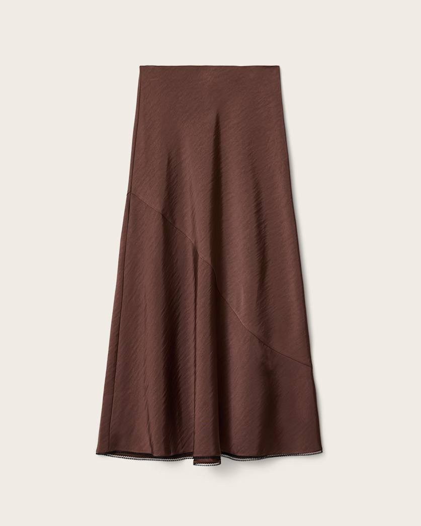 AllSaints Darya Bias Cut Maxi Skirt Women's Bitter Brown Women's