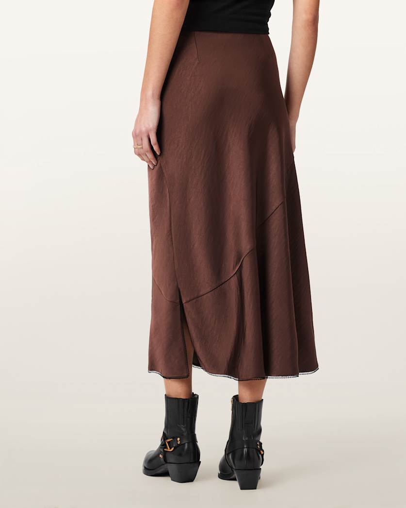 AllSaints Darya Bias Cut Maxi Skirt Women's Bitter Brown Women's