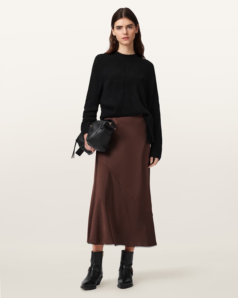 AllSaints Darya Bias Cut Maxi Skirt Women's Bitter Brown Women's