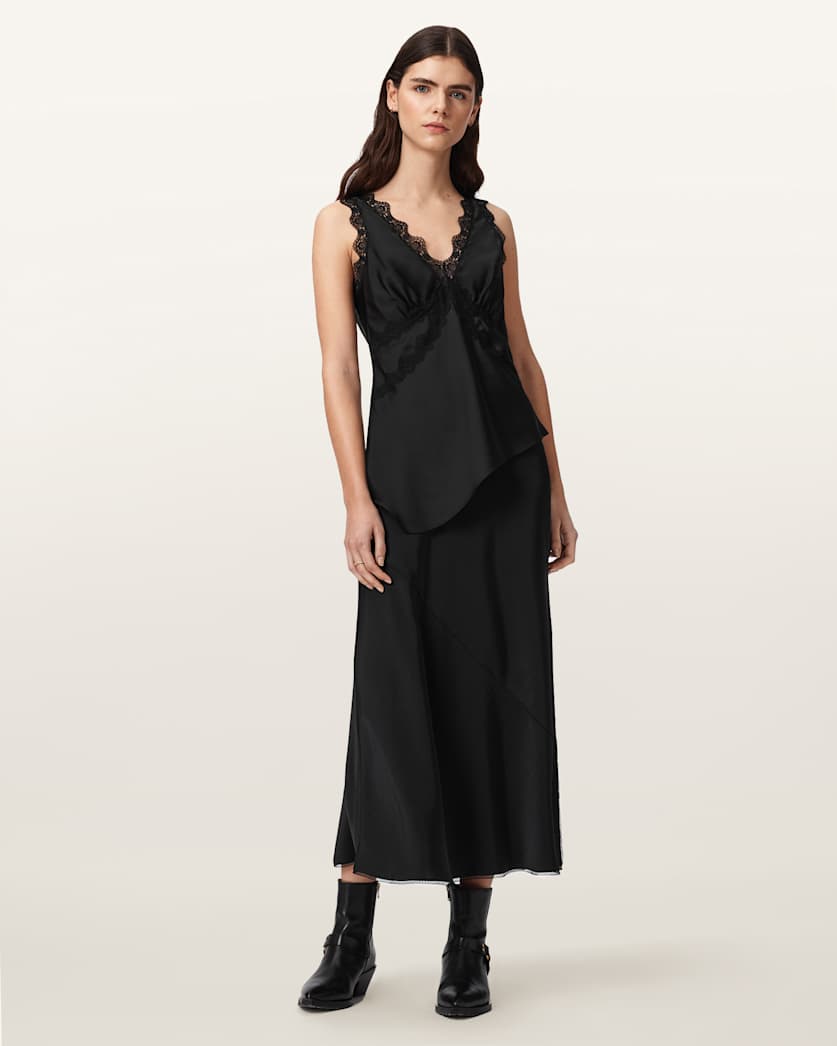 AllSaints Darya Bias Cut Maxi Skirt Women's Bitter Brown Women's