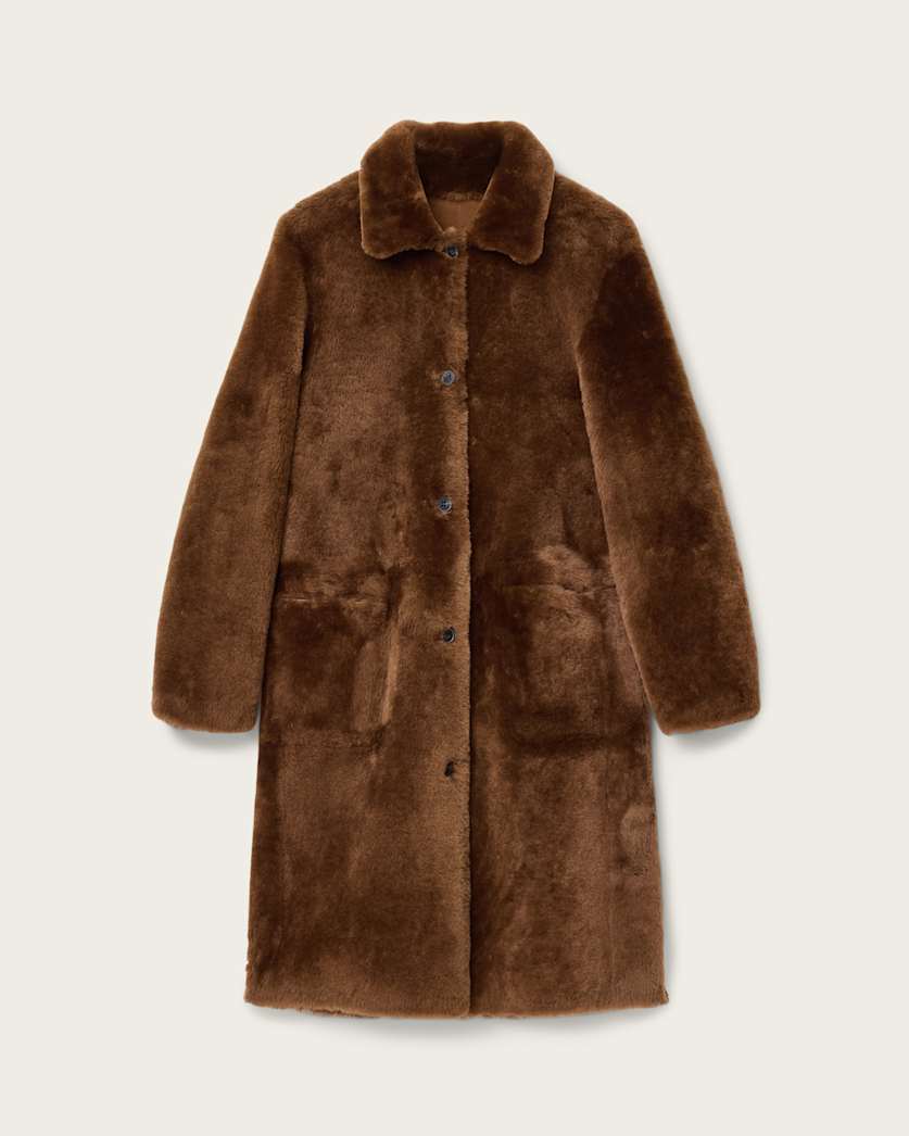 AllSaints Serra Reversible Shearling Coat Women's Conker Brown Women's