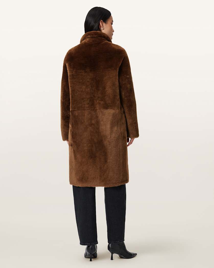 AllSaints Serra Reversible Shearling Coat Women's Conker Brown Women's