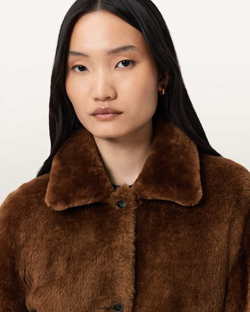AllSaints Serra Reversible Shearling Coat Women's Conker Brown Women's