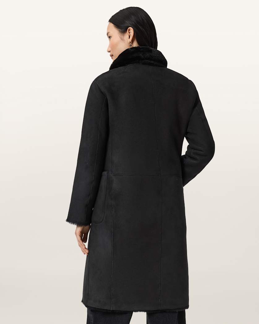 AllSaints Serra Reversible Shearling Coat Women's Conker Brown Women's