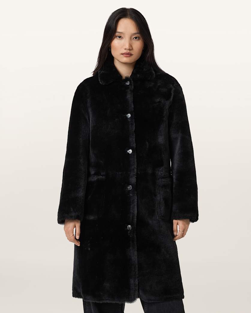 AllSaints Serra Reversible Shearling Coat Women's Conker Brown Women's