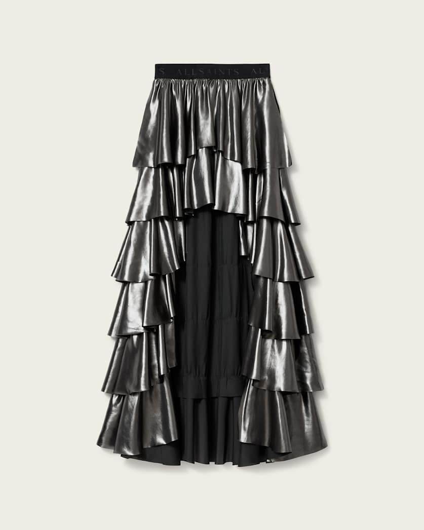 AllSaints Cavarly Metallic Maxi Skirt Women's Metallic Silver Women's