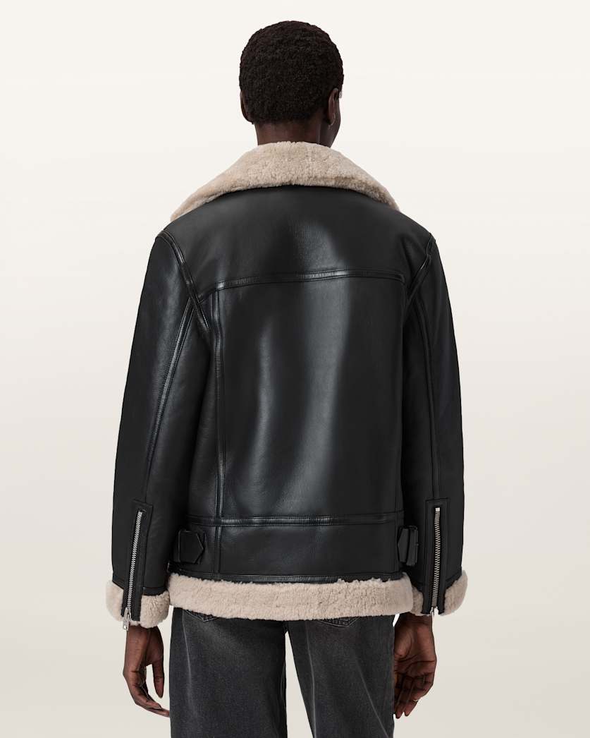 AllSaints Sola Shearling Biker Jacket Women's Black/Natural Women's