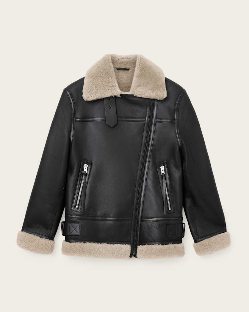 AllSaints Sola Shearling Biker Jacket Women's Black/Natural Women's