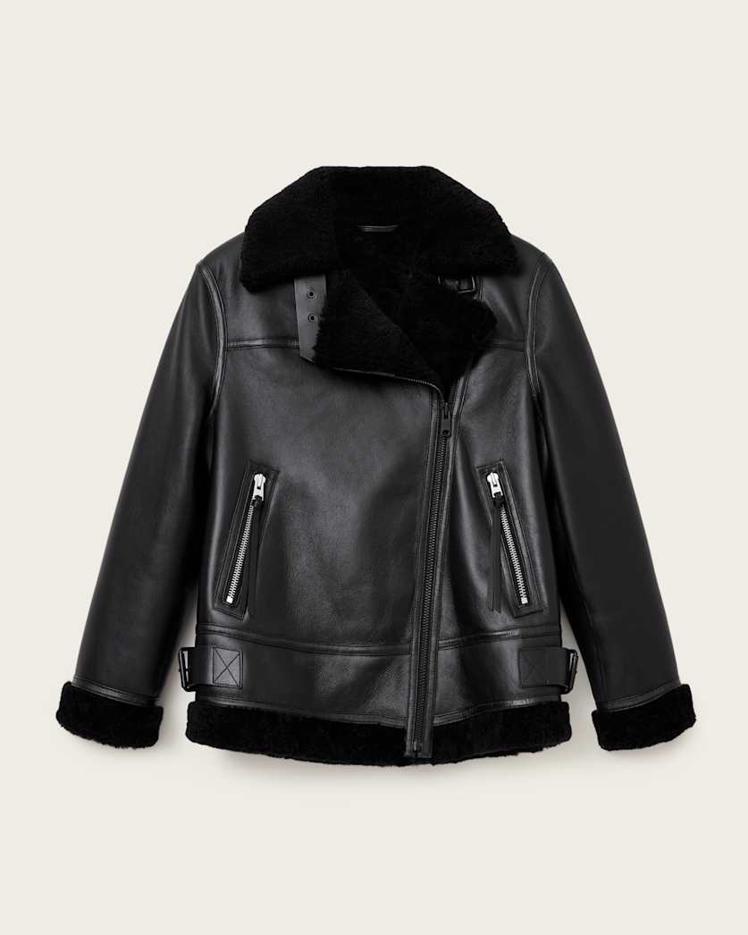 AllSaints Sola Shearling Biker Jacket Women's Black/Natural Women's