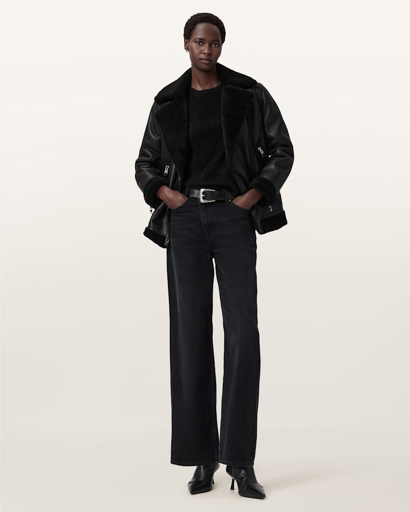 AllSaints Sola Shearling Biker Jacket Women's Black/Natural Women's