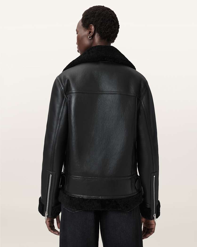 AllSaints Sola Shearling Biker Jacket Women's Black/Natural Women's