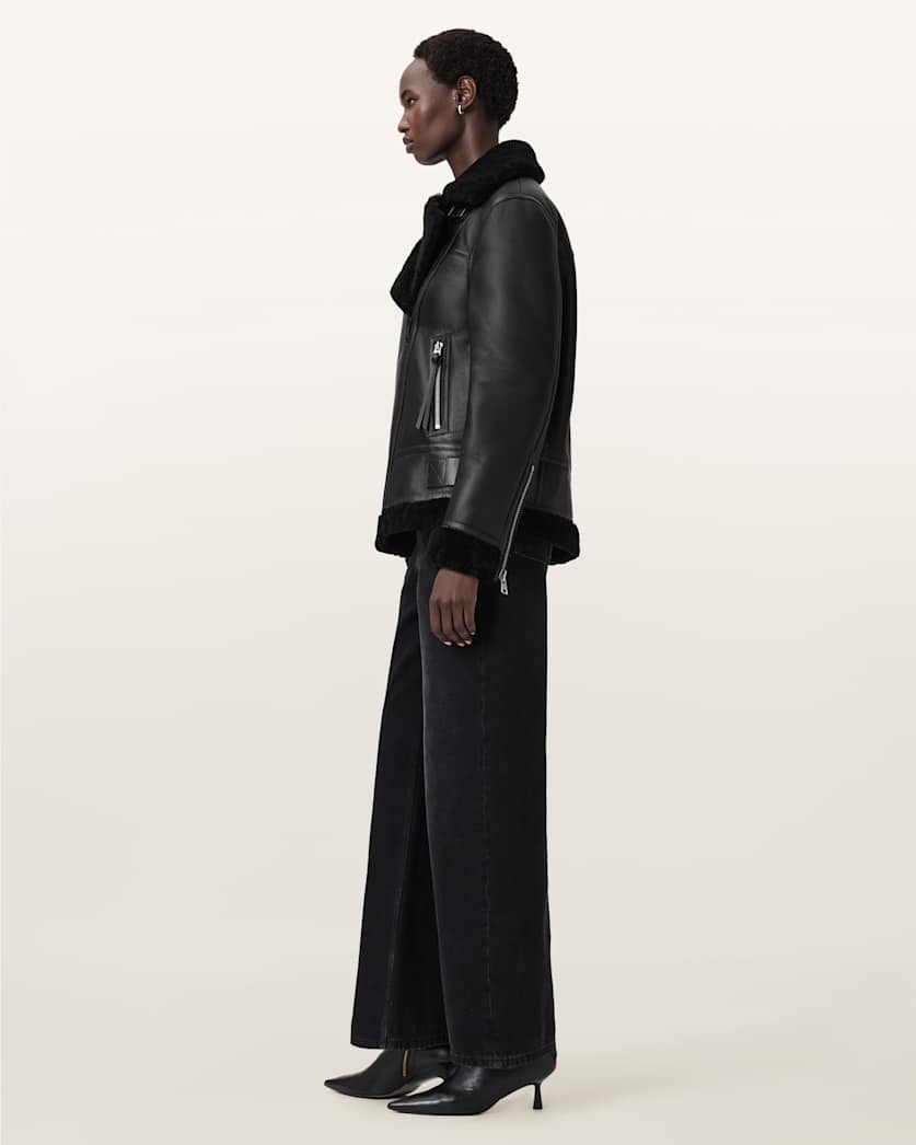 AllSaints Sola Shearling Biker Jacket Women's Black/Natural Women's