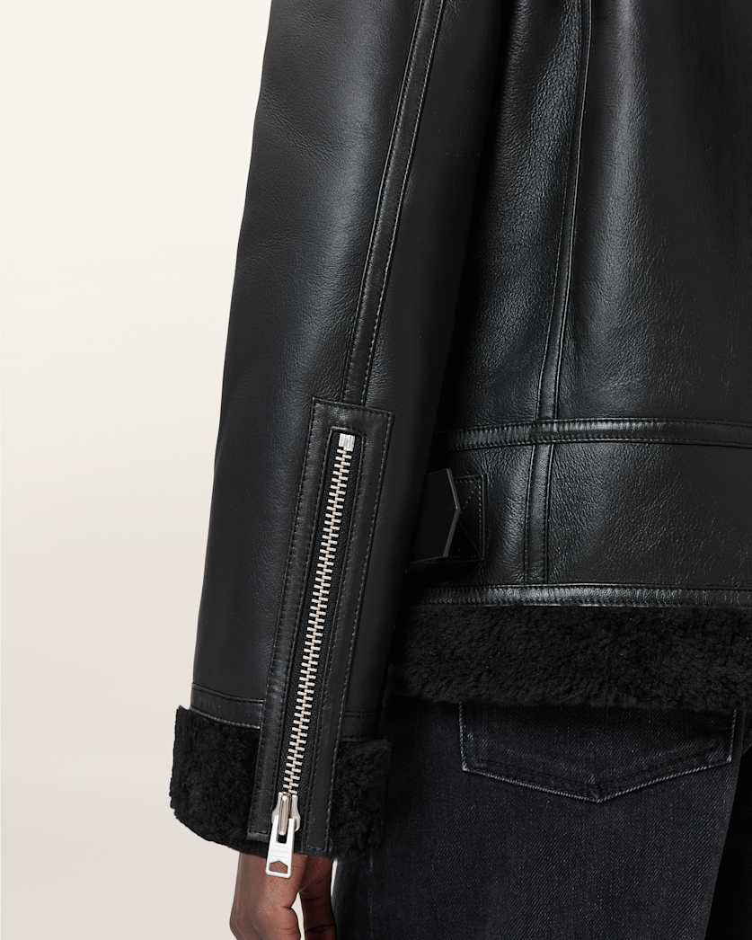AllSaints Sola Shearling Biker Jacket Women's Black/Natural Women's