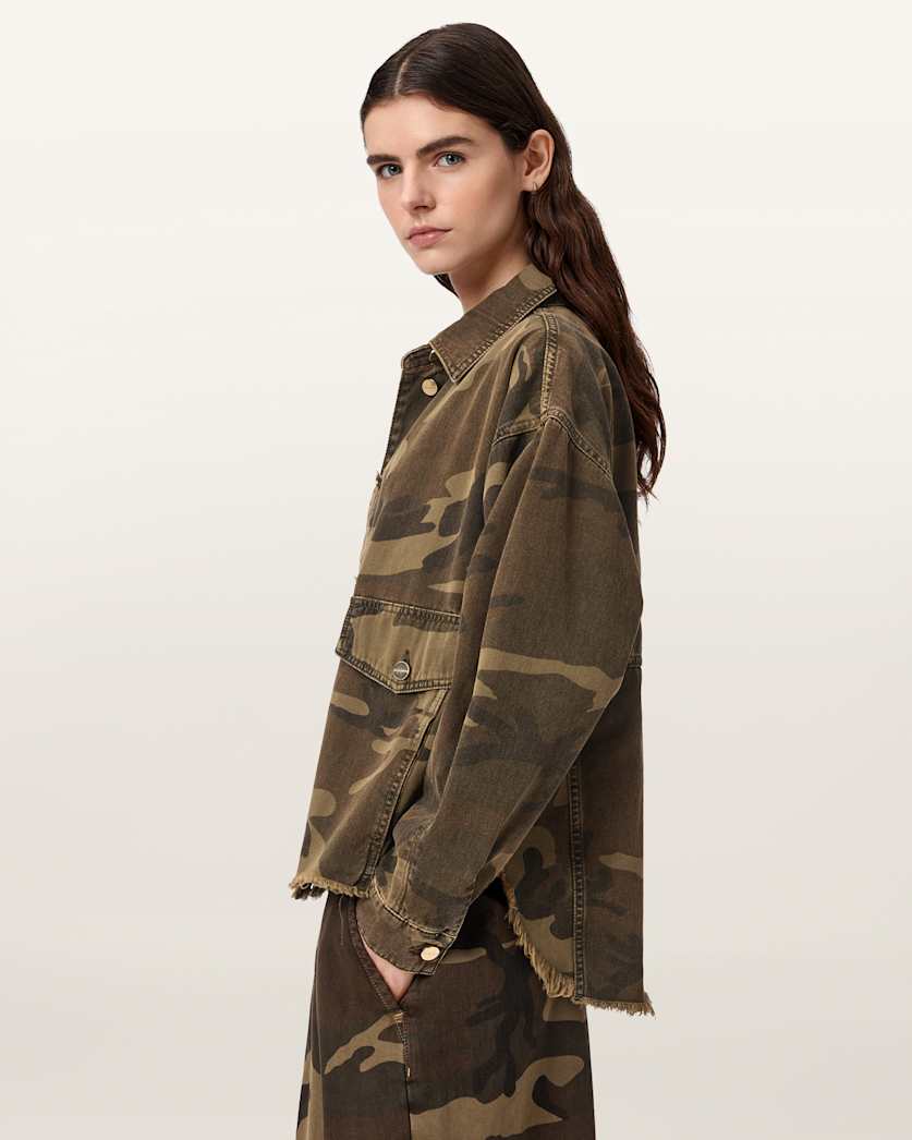 AllSaints Hettie Oversized Camo Shacket Women's Camo Green Women's