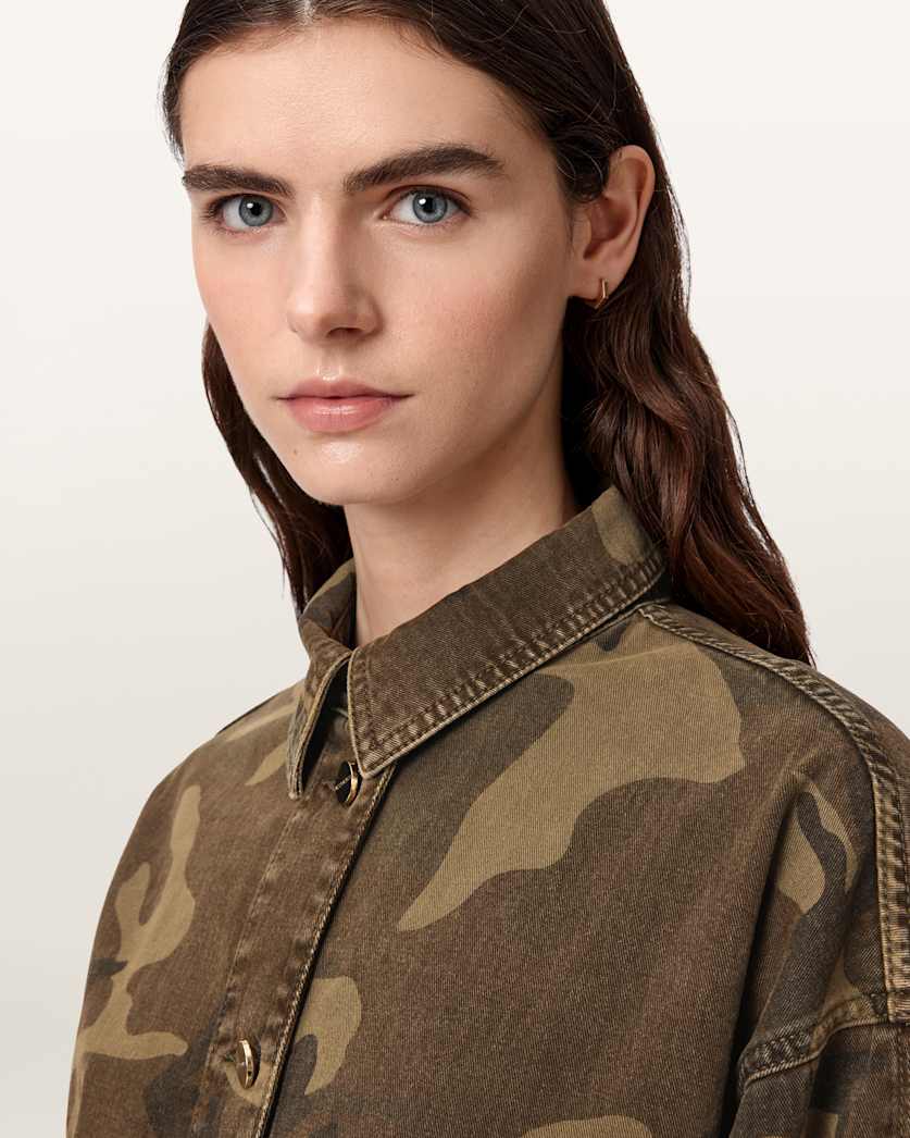 AllSaints Hettie Oversized Camo Shacket Women's Camo Green Women's