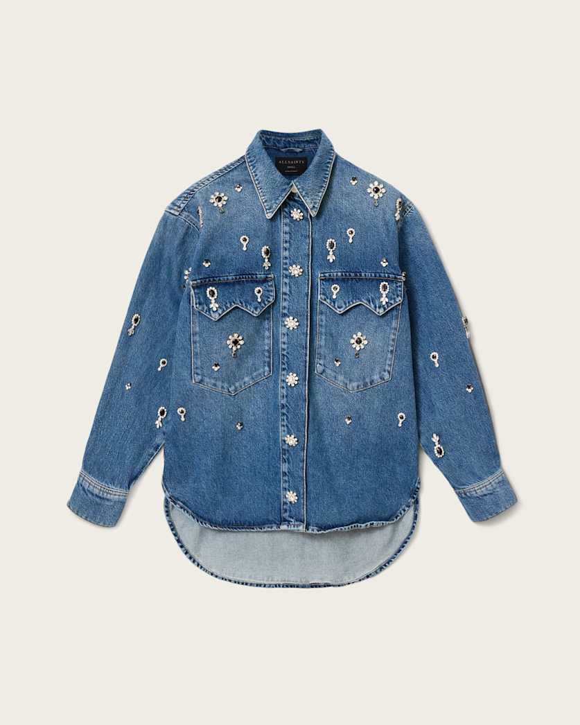 AllSaints Enna Embellished Denim Shirt Women's Vintage Indigo Women's