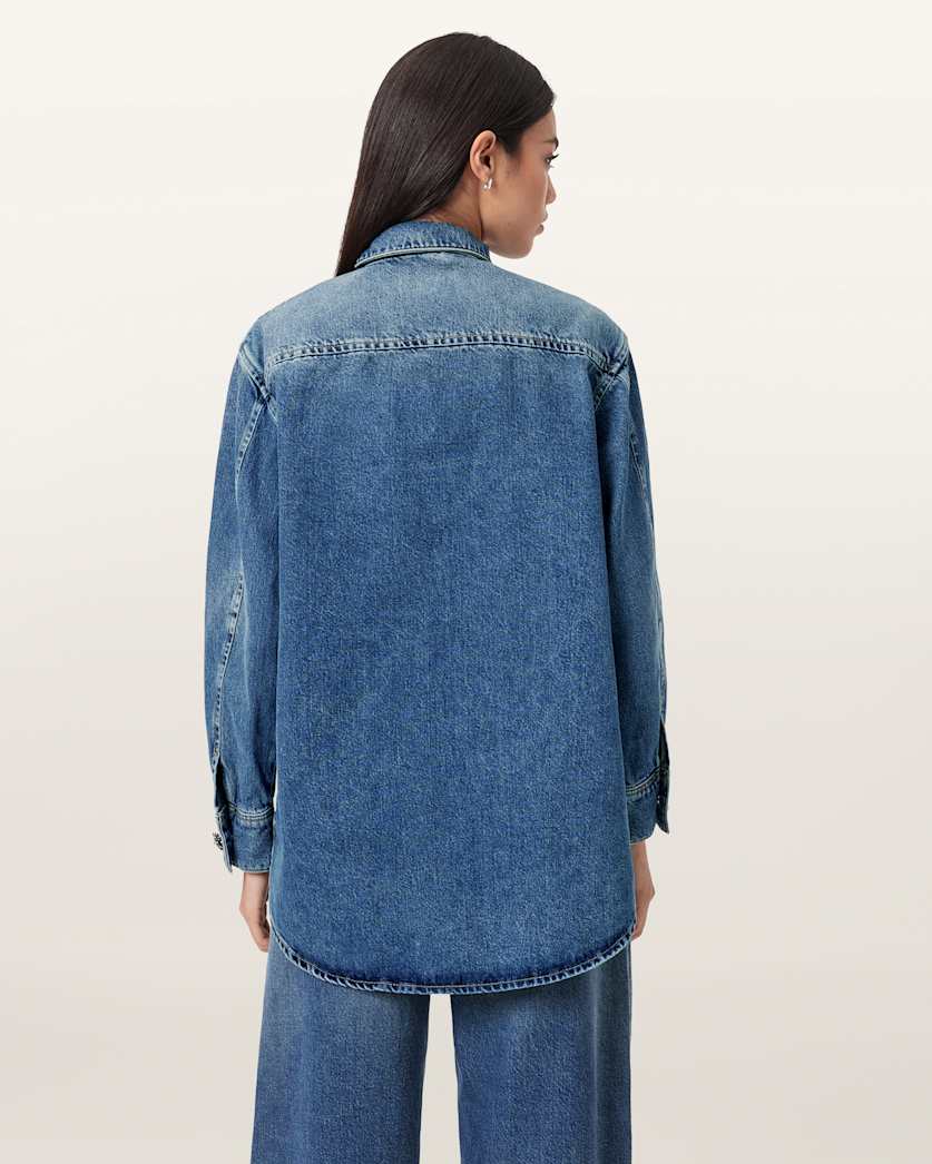 AllSaints Enna Embellished Denim Shirt Women's Vintage Indigo Women's