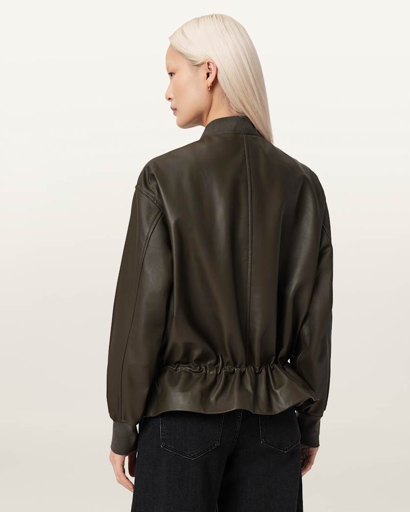 AllSaints Sofi Leather Bomber Jacket Women's Military Green Women's