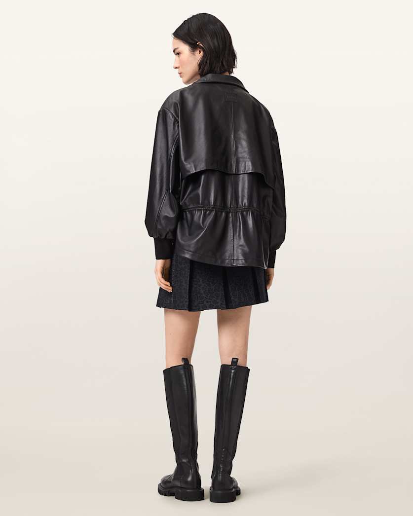 AllSaints Viola Leopard Print Pleated Mini Skirt Women's Leppo Black Women's