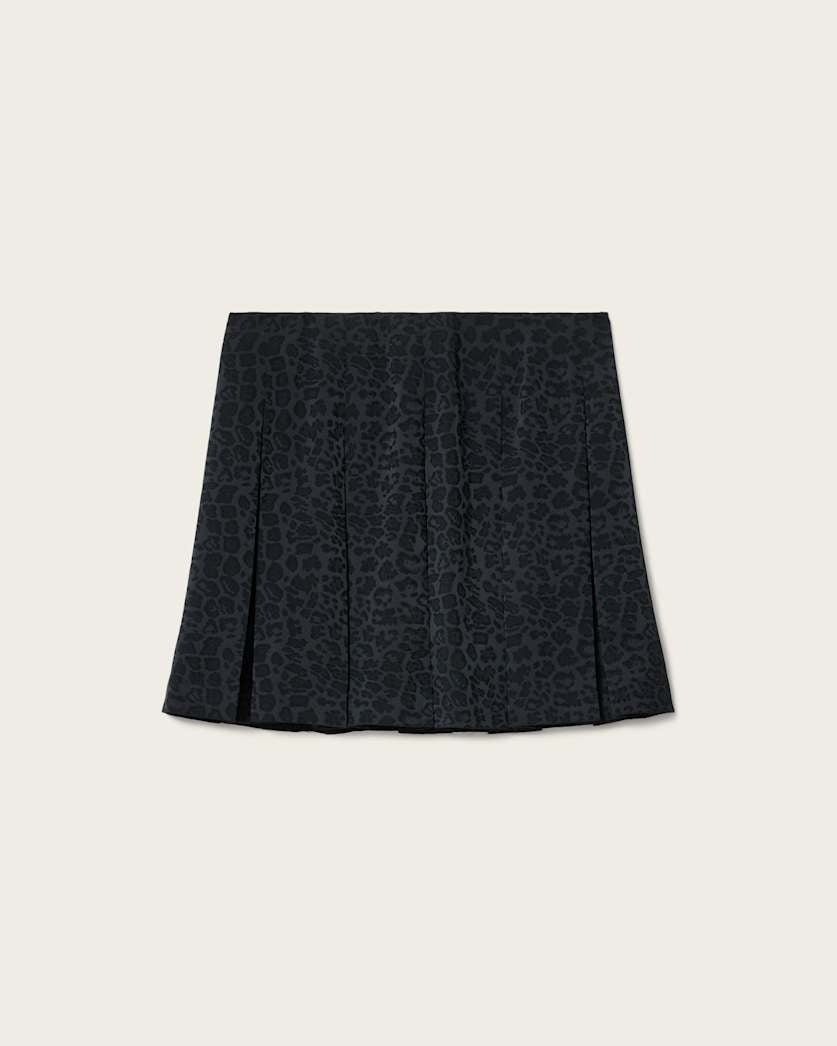 AllSaints Viola Leopard Print Pleated Mini Skirt Women's Leppo Black Women's