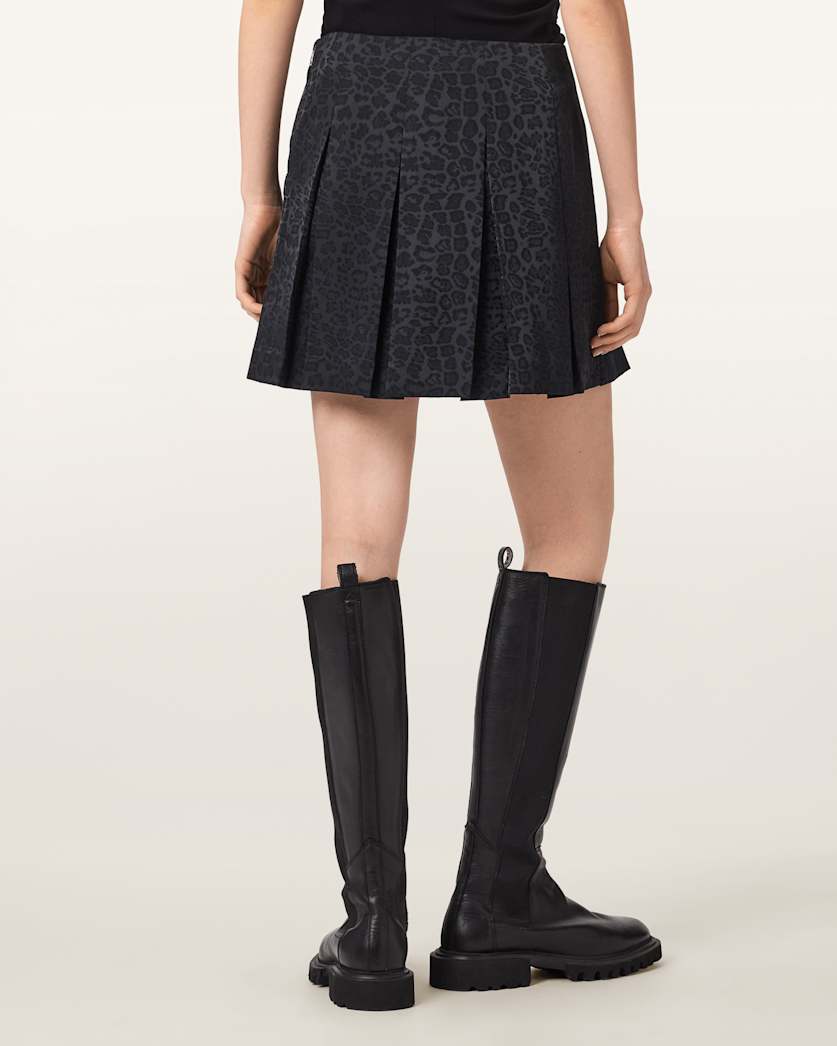 AllSaints Viola Leopard Print Pleated Mini Skirt Women's Leppo Black Women's