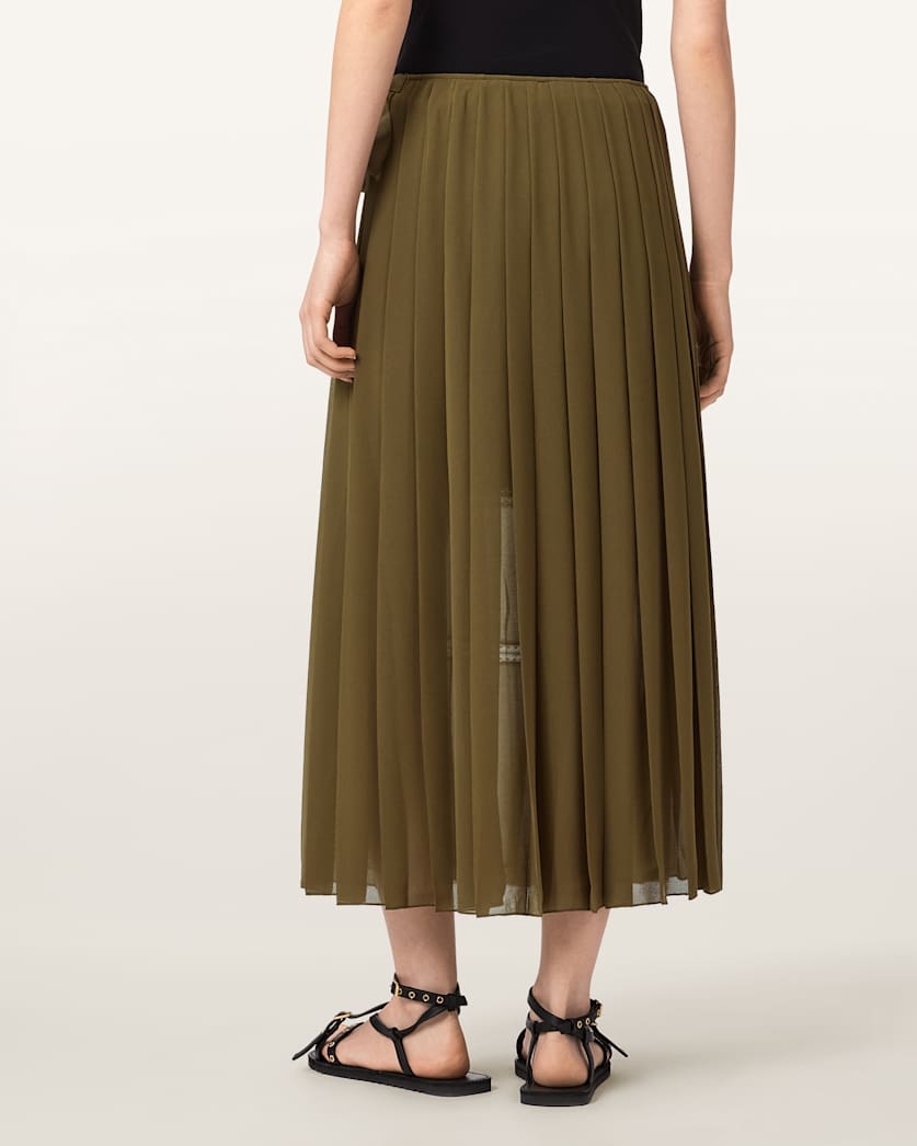 AllSaints Clover Wrap Maxi Skirt Women's Khaki Green Women's